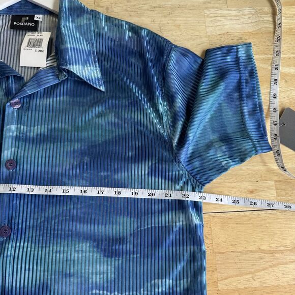Vintage Positano Shirt Top 80s 1980’s Club Disco Semi Sheer Ribbed Blue Green XL - Picture 7 of 11